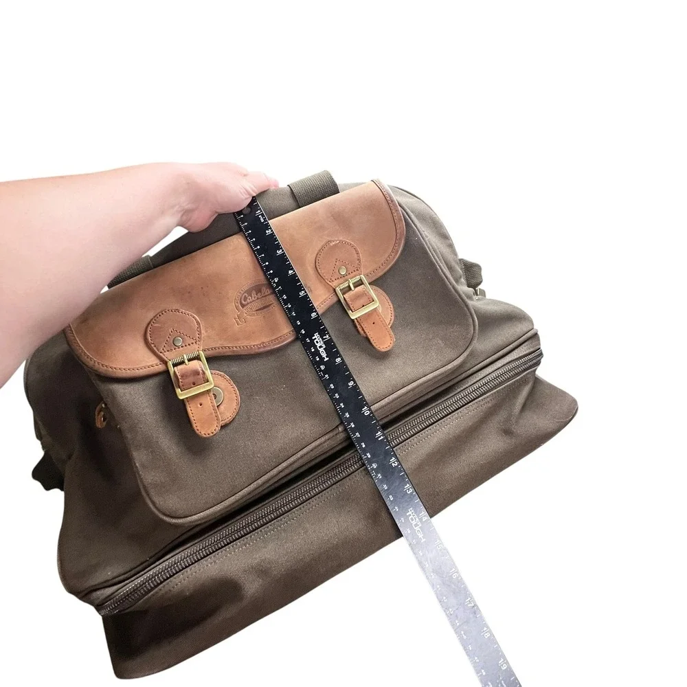 Cabelas Canvas Leather Trim Duffel Bag Brown Travel Luggage Weekend Bag